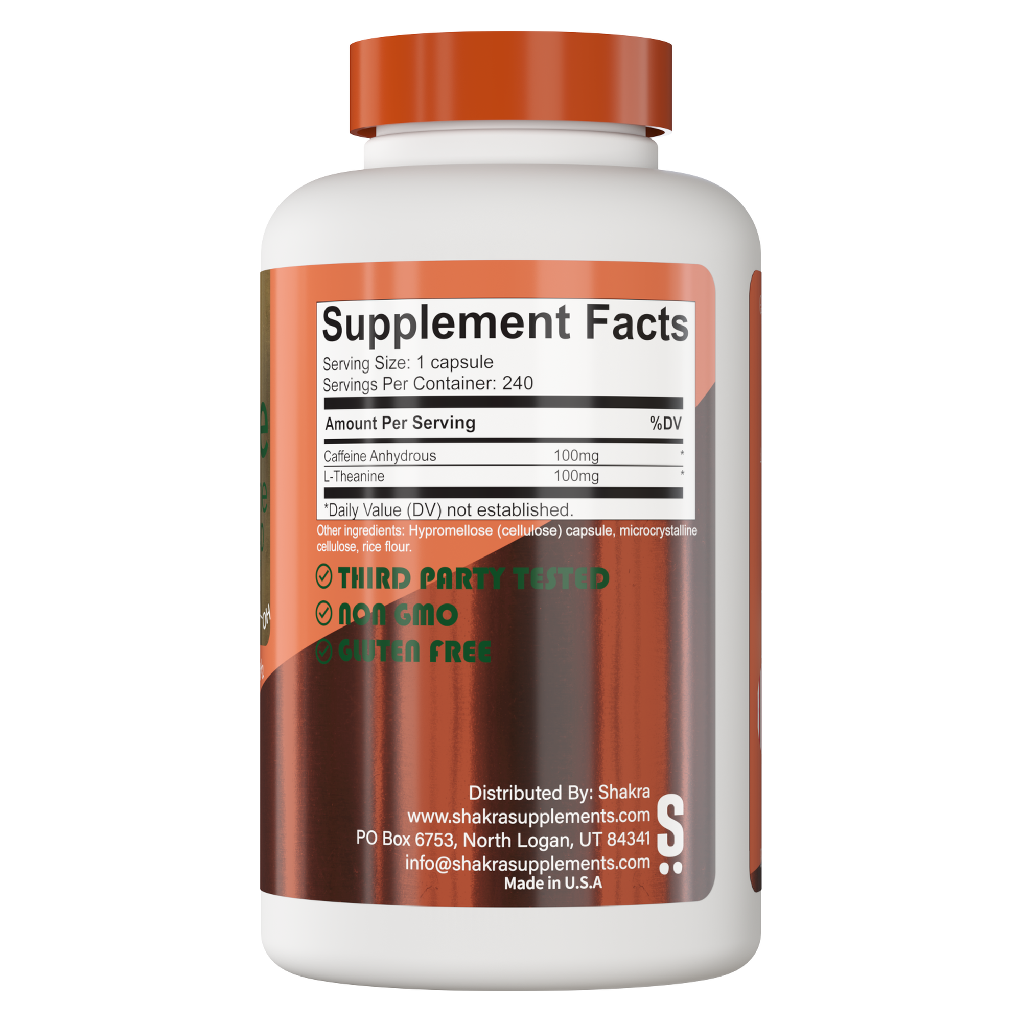 Cafeína 100mg + Teanina 100mg 240 Capsulas